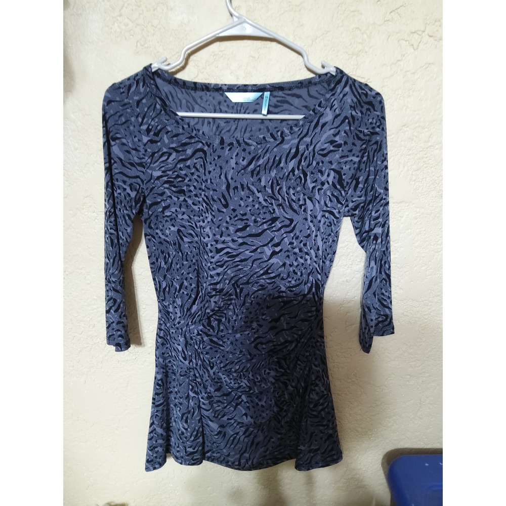 Slim Fabulous Ultimate Slimming Grey Black Animal Print 3/4 Sleeve Top XS